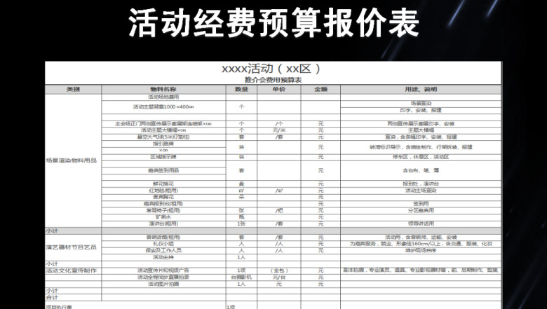 活动经费预算报价表