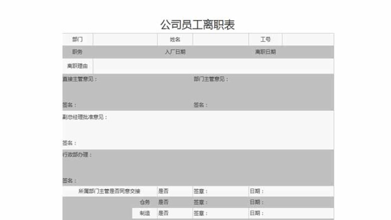 员工离职表