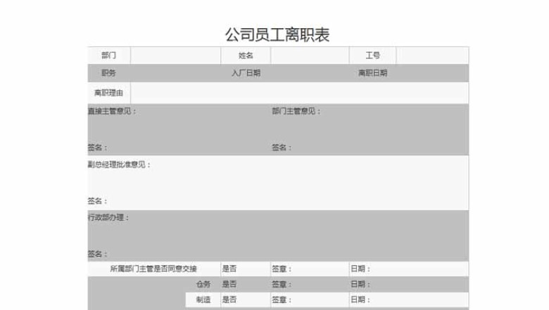 员工离职表
