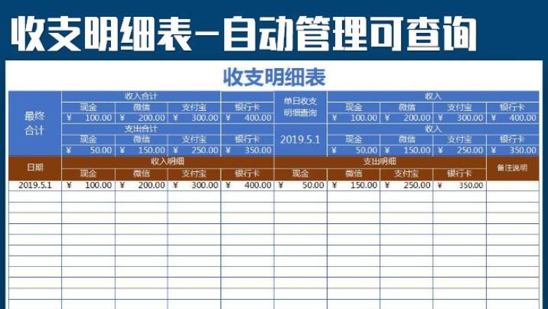 财务收支记账表-全自动化管理查询