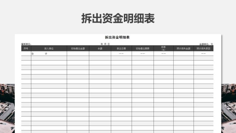 拆入(出)资金明细表格