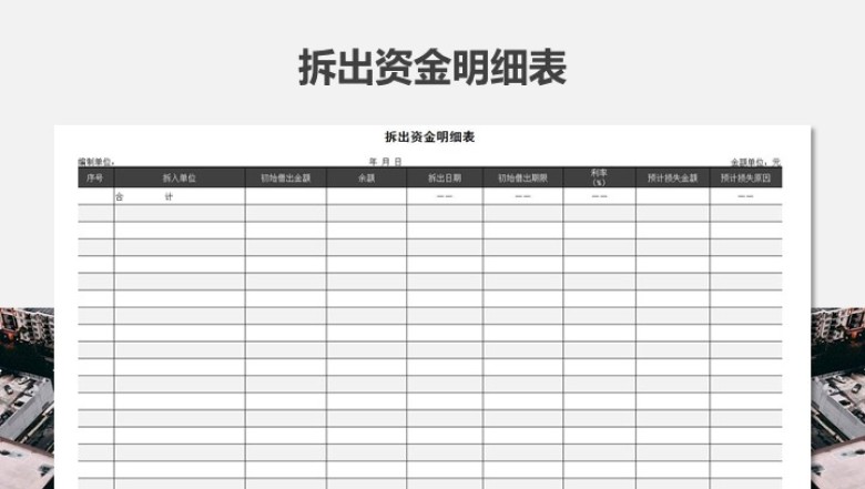 拆入(出)资金明细表格