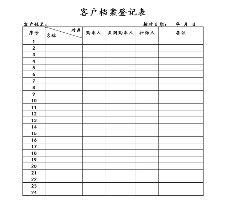 客户档案登记表
