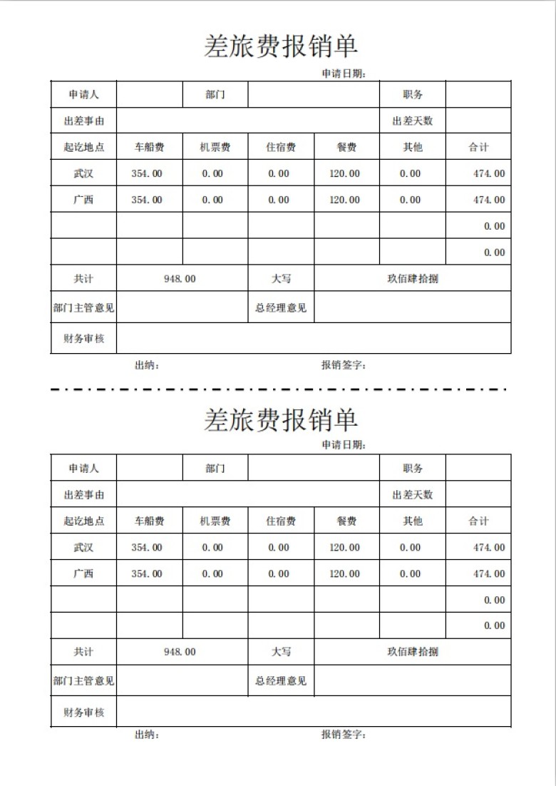 差旅费报销单（标准模板）
