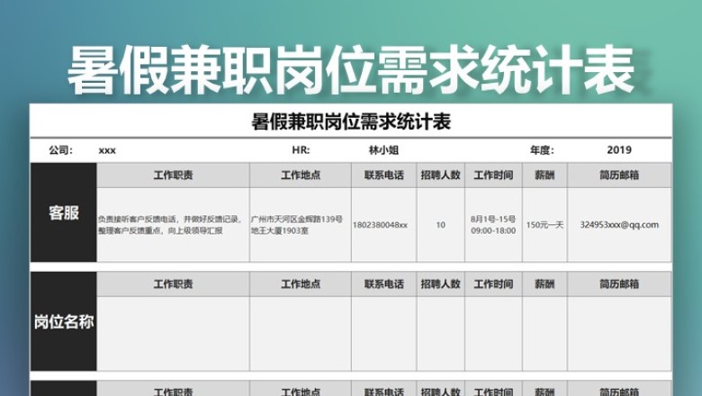 暑假兼职岗位需求统计表