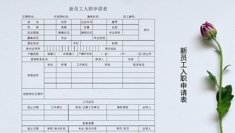 新员工入职申请表