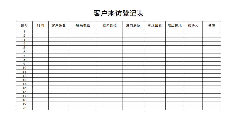 客户来访登记表