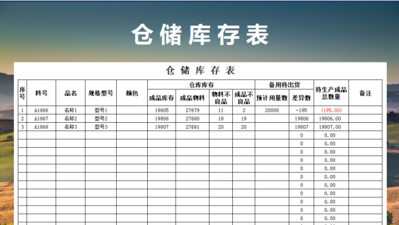 仓储库存表