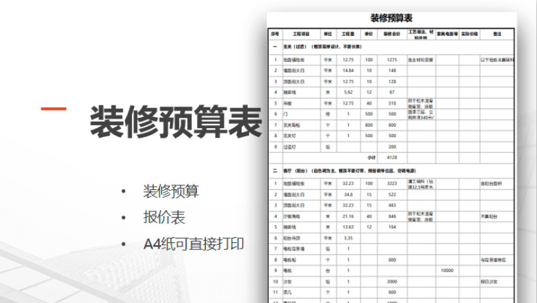 装修预算表