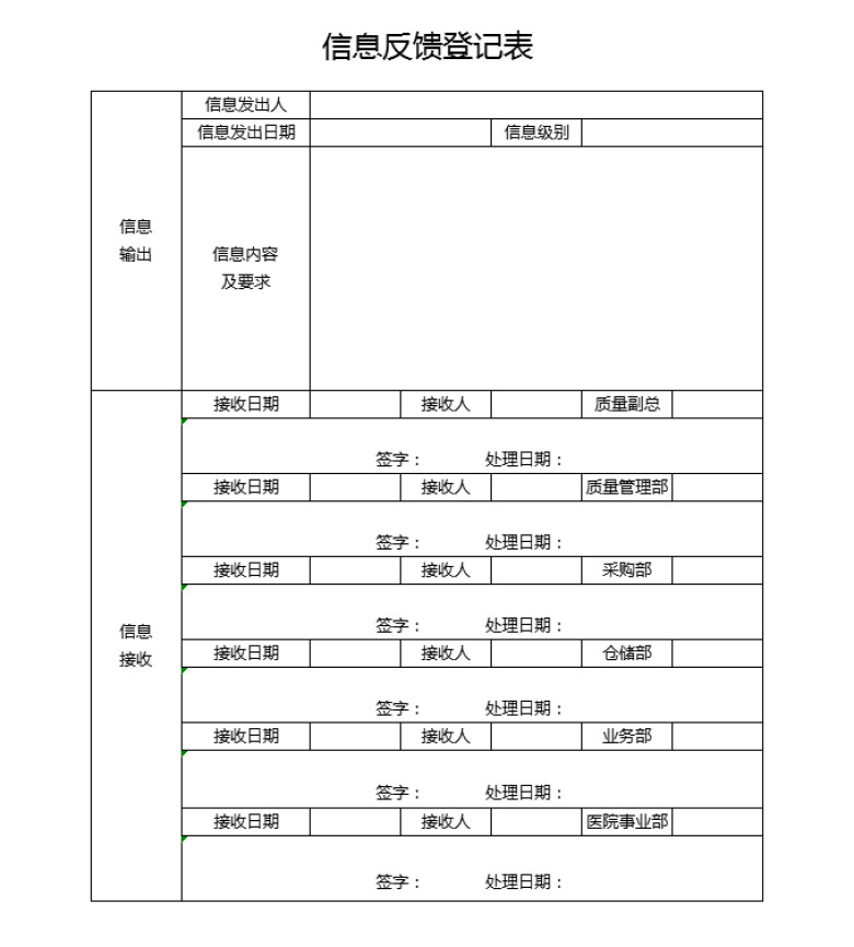 信息反馈登记表