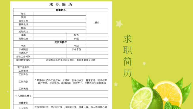 个人简历表