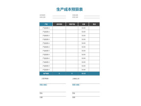 生产成本预算表格模板