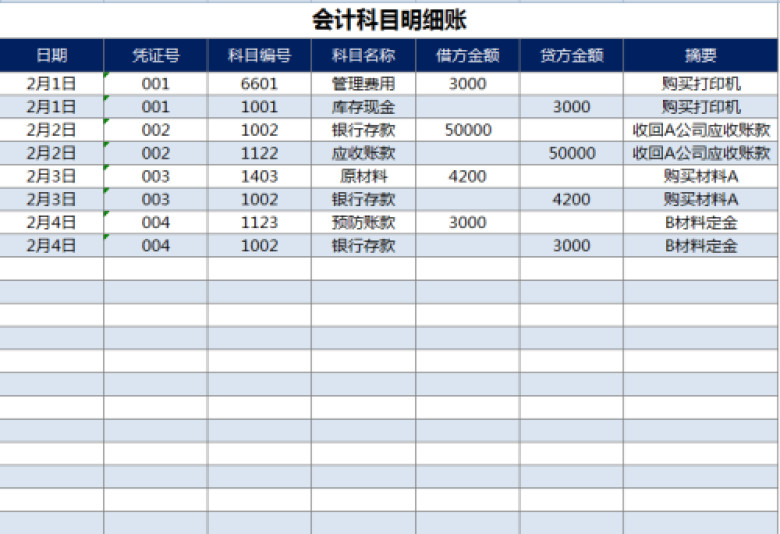 会计科目明细账