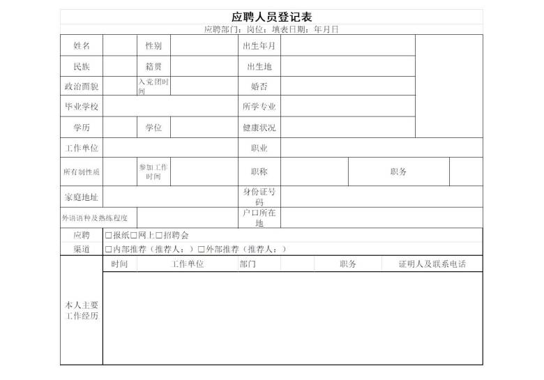 新人招聘整套表模版(共8份表单）