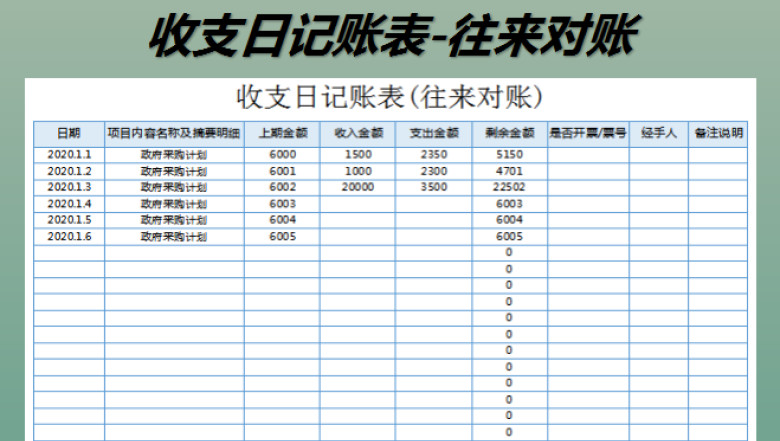 收支日记账表（往来对账）