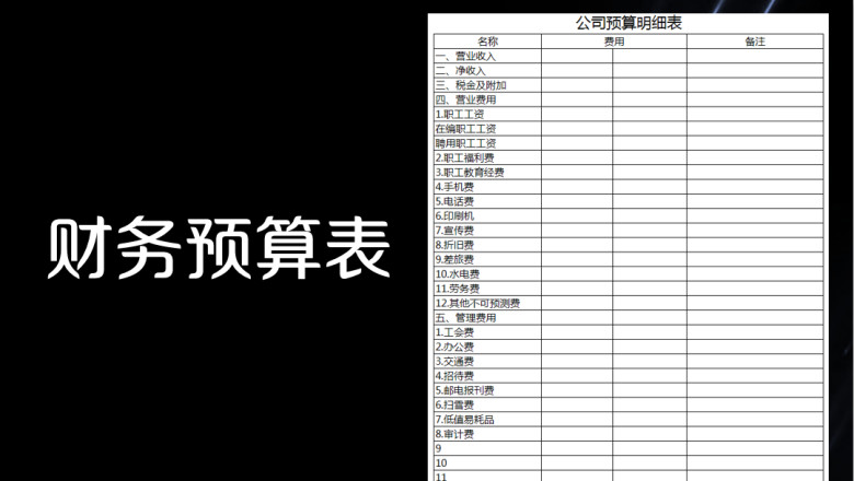公司运营预算表