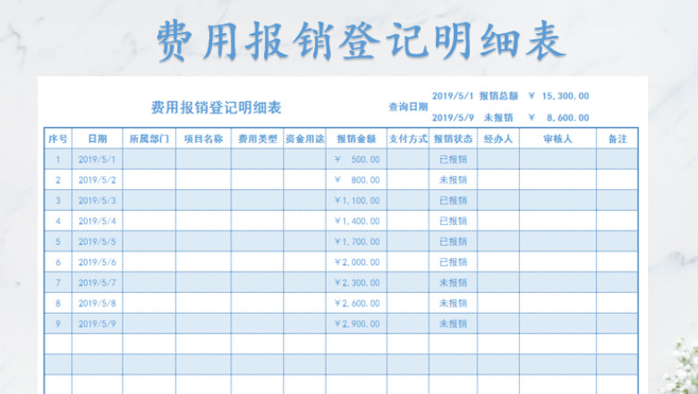 费用报销登记明细表