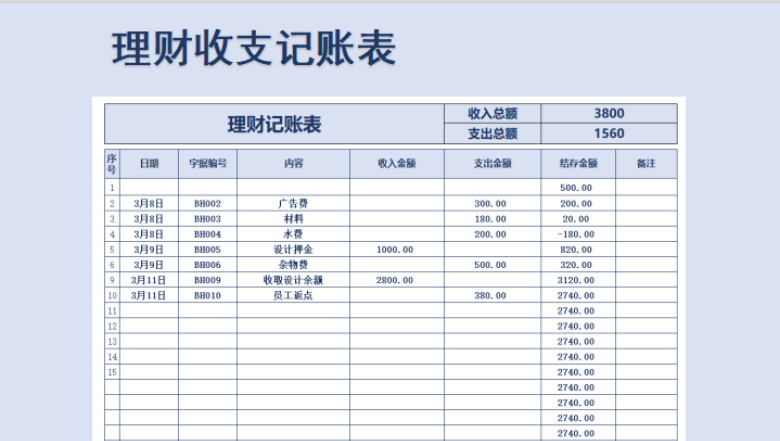 理财收支记账表-收支表