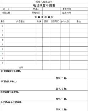 项目预算申请表