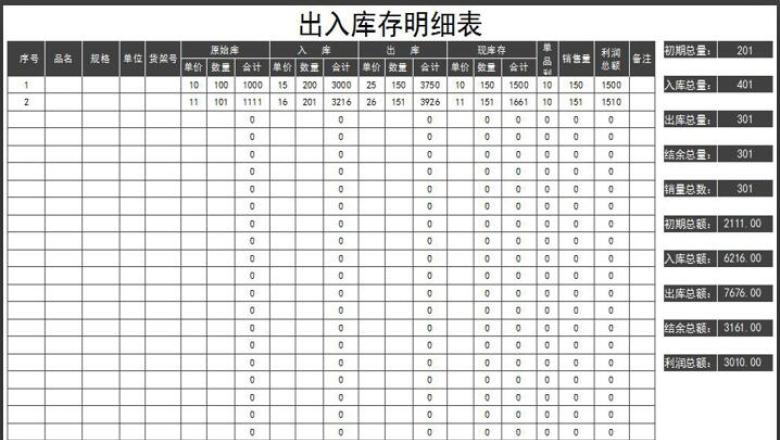 出入库明细表（自动管理）