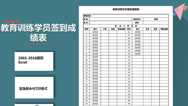 教育训练学员签到成绩表
