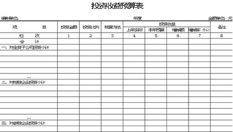 投资收益预算表