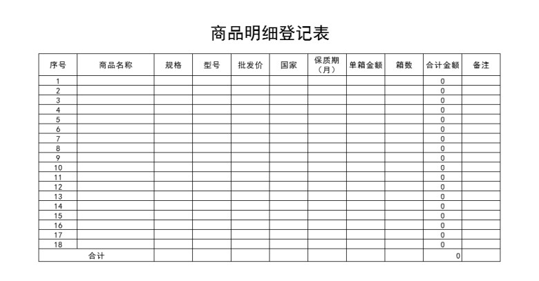商品明细登记表