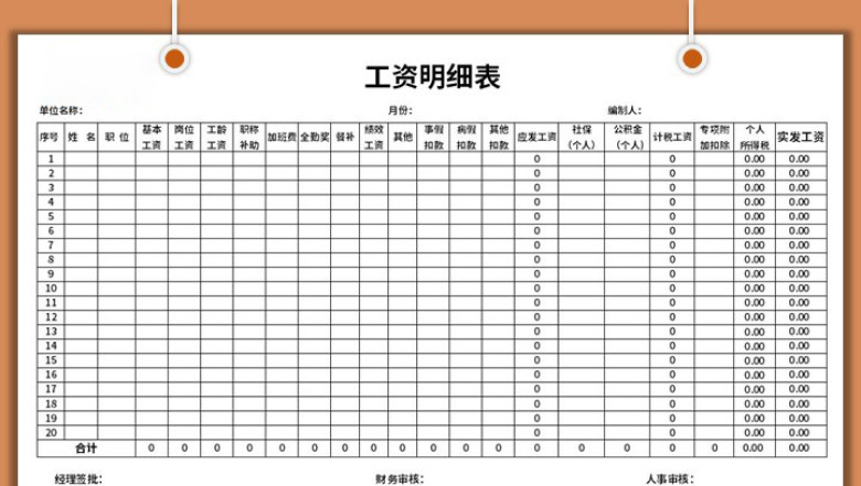 工资明细表(带工资条）