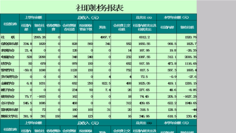 大学社联财务报表