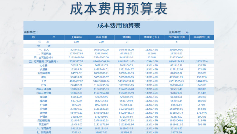 成本费用预算表