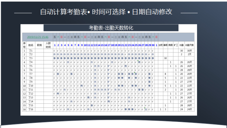 考勤表-天数自动转化