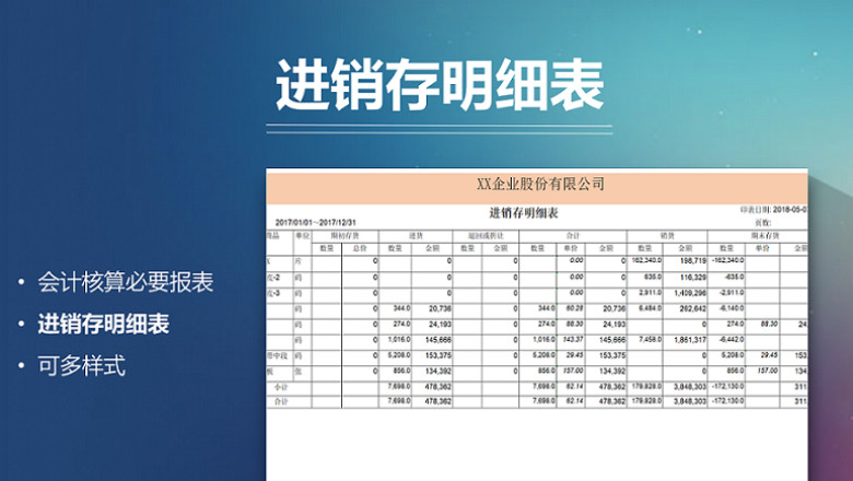 会计核算进销存明细表