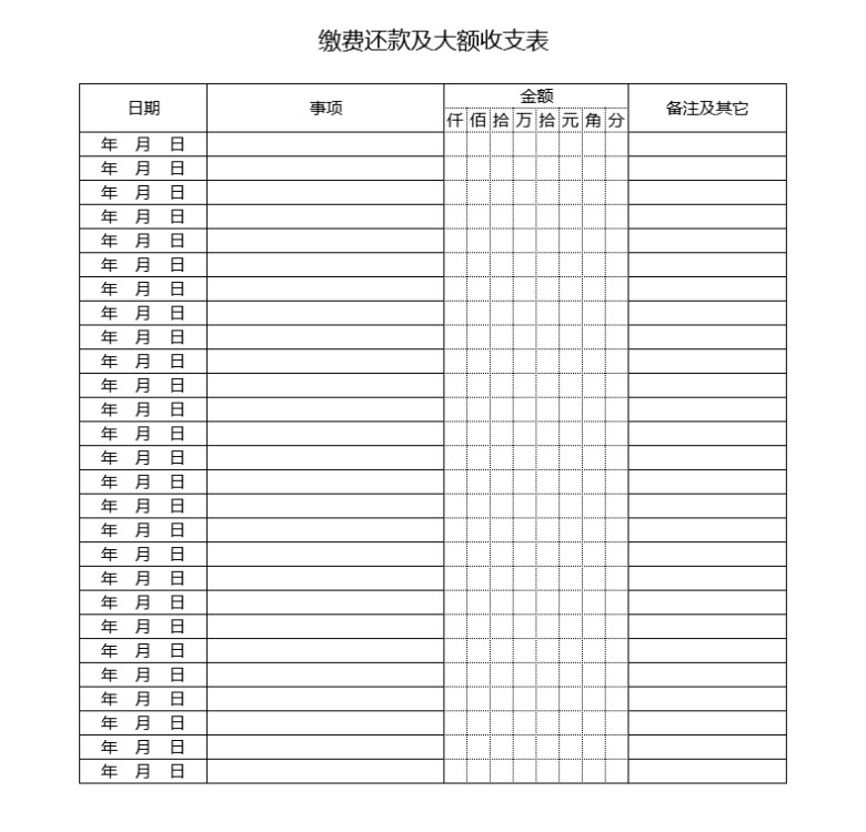 缴费还款及大额收支表