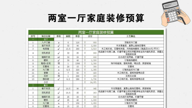 两室一厅家庭装修预算