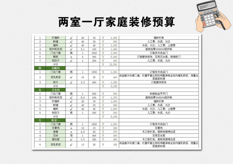 两室一厅家庭装修预算