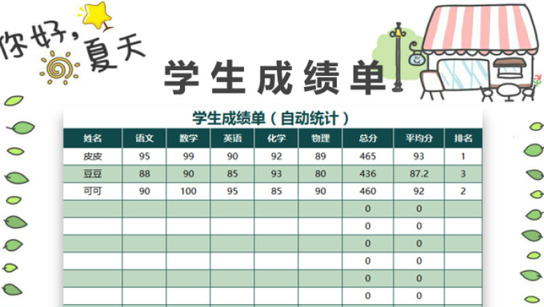 学生成绩单（自动统计）