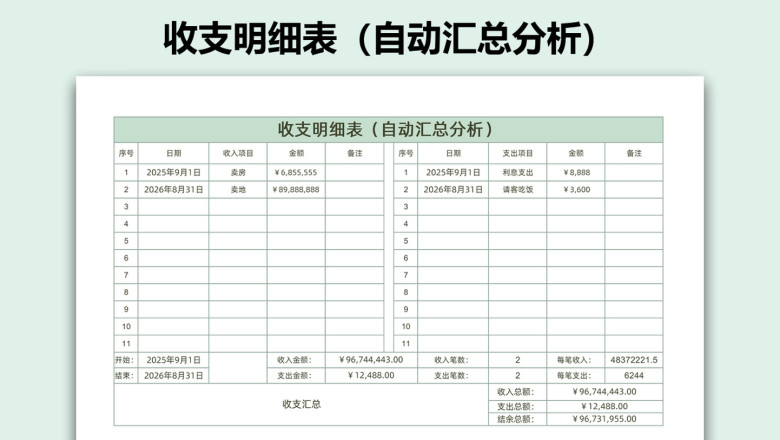 收支明细表（自动汇总分析）