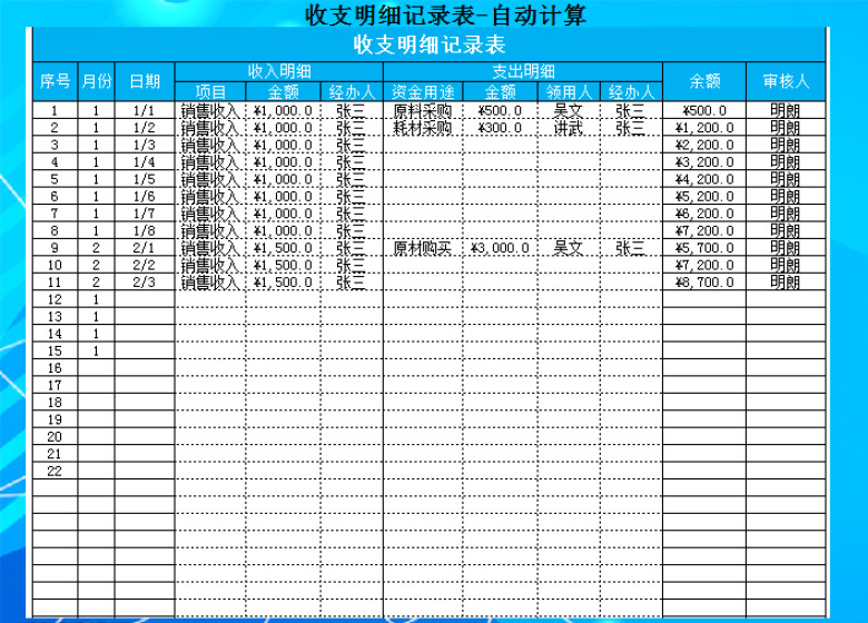 收支管理全自动计算表