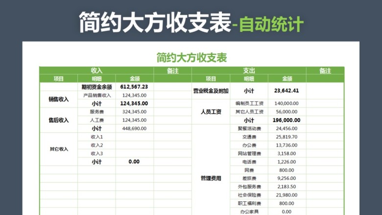 简约大方收支表（自动统计）