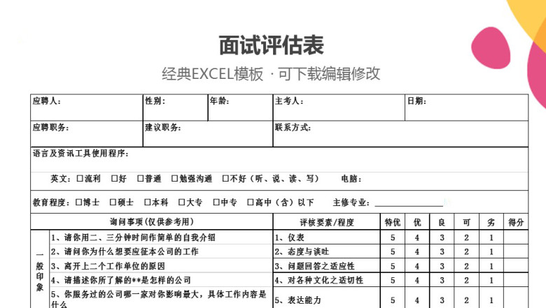 面试评估表(模板)