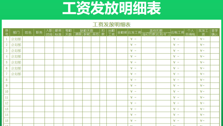 工资发放明细表