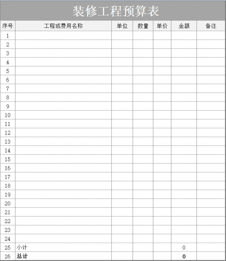 装修工程预算表