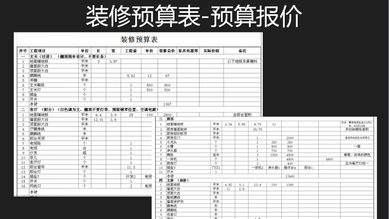 装修预算表-预算报价