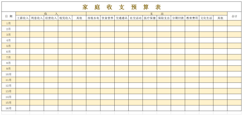 家庭收支预算表