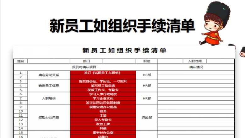 新员工如组织手续清单