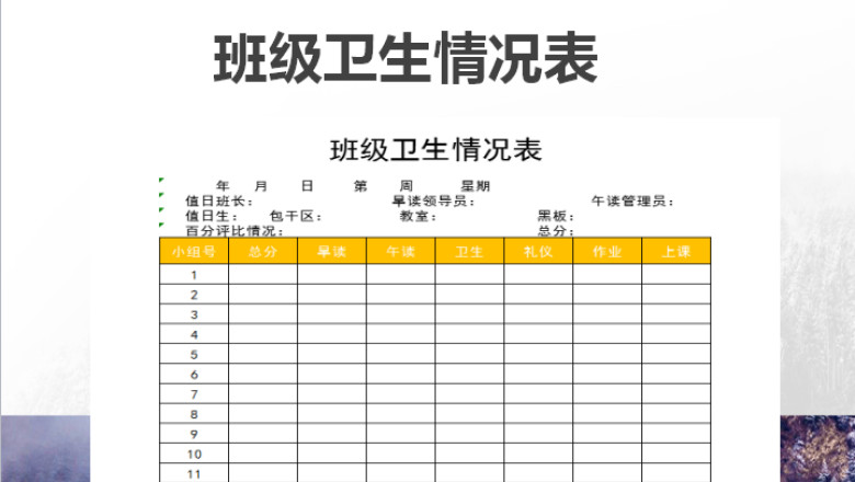 班级卫生情况表