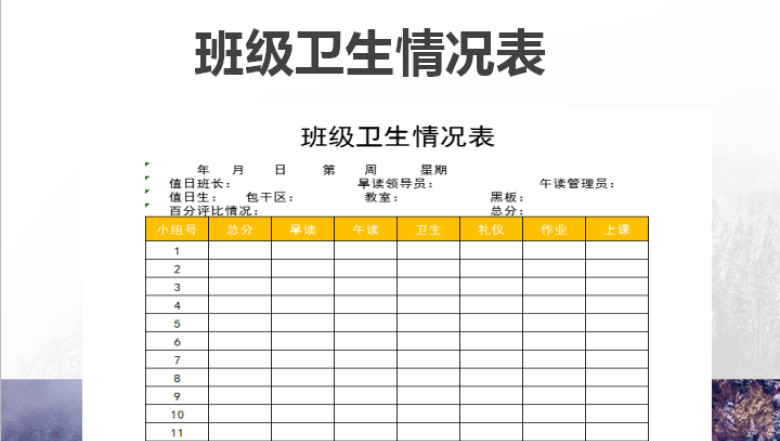 班级卫生情况表