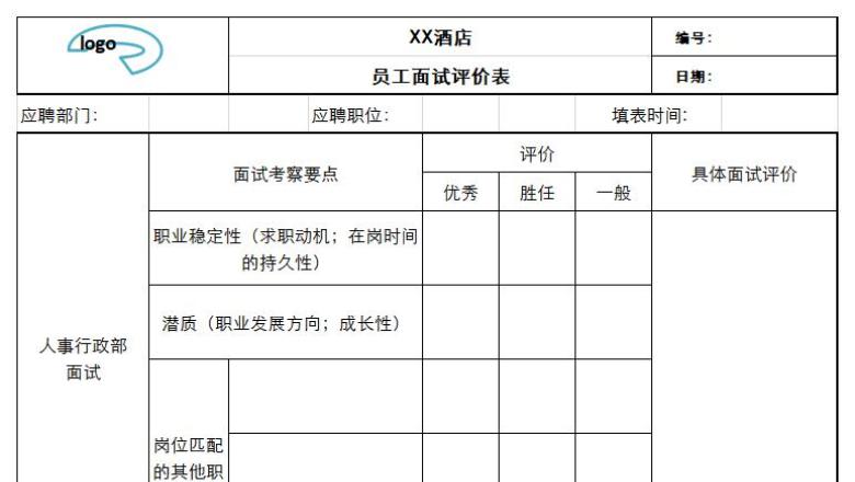 员工面试评价表