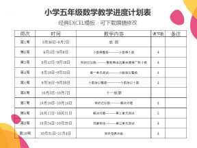 小学五年级数学教学进程计划表