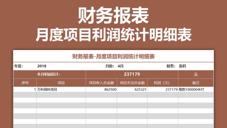 财务报表-月度项目利润统计明细表